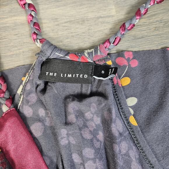 Y2K The Limited Floral Sundress Grey Raspberry Pink Satin Detail V Neck Size Sm - Picture 4 of 6